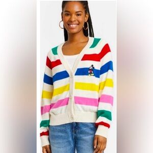 Disney 100 Retro Reimagined Rainbow Stripes Mickey Mouse Cardigan - Size Large